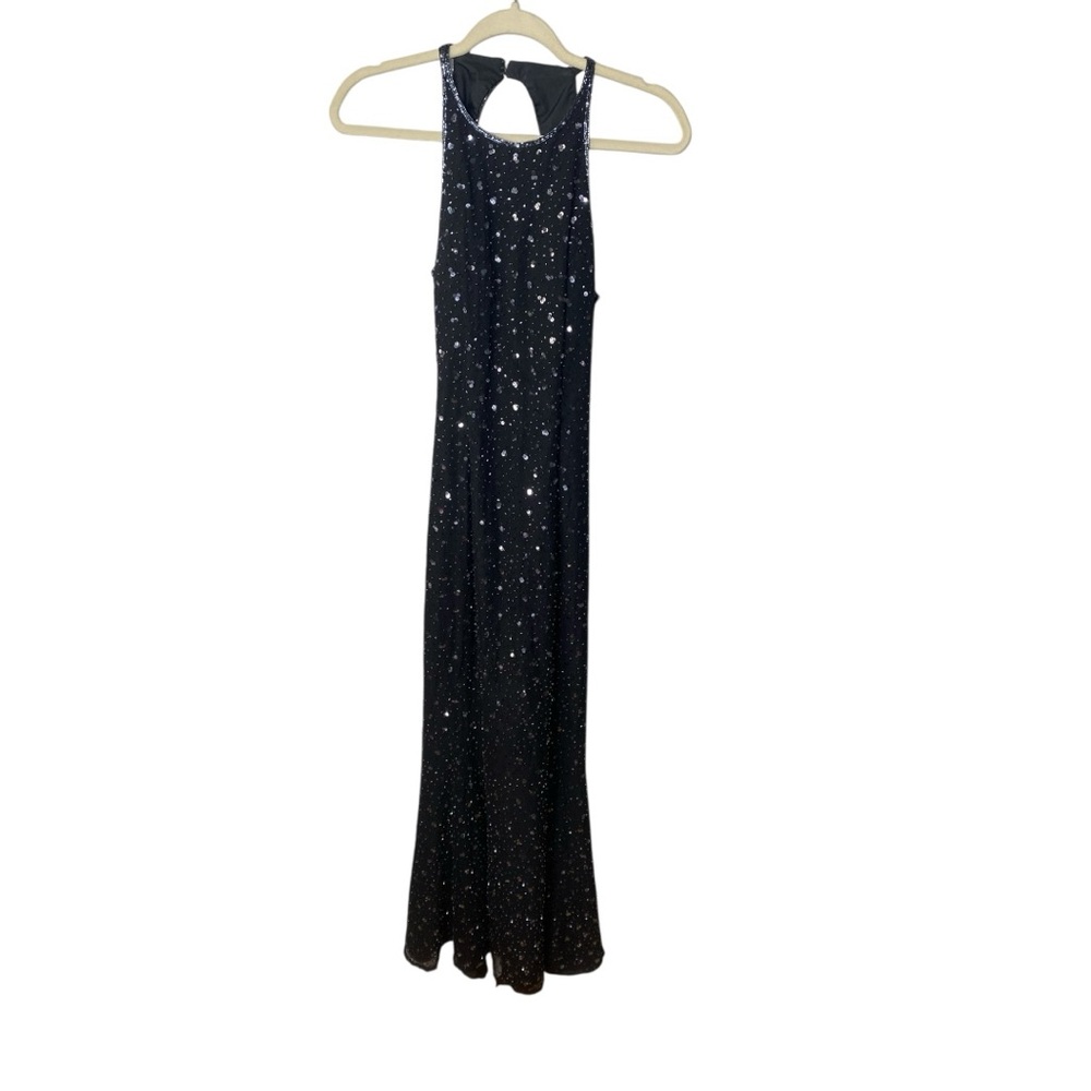 Sean Collection Black and Silver Sequin Halter Sheath Dress